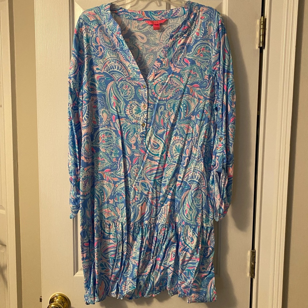 Lilly Pulitzer Blue Sundress Long Sleeve Scoop Neck